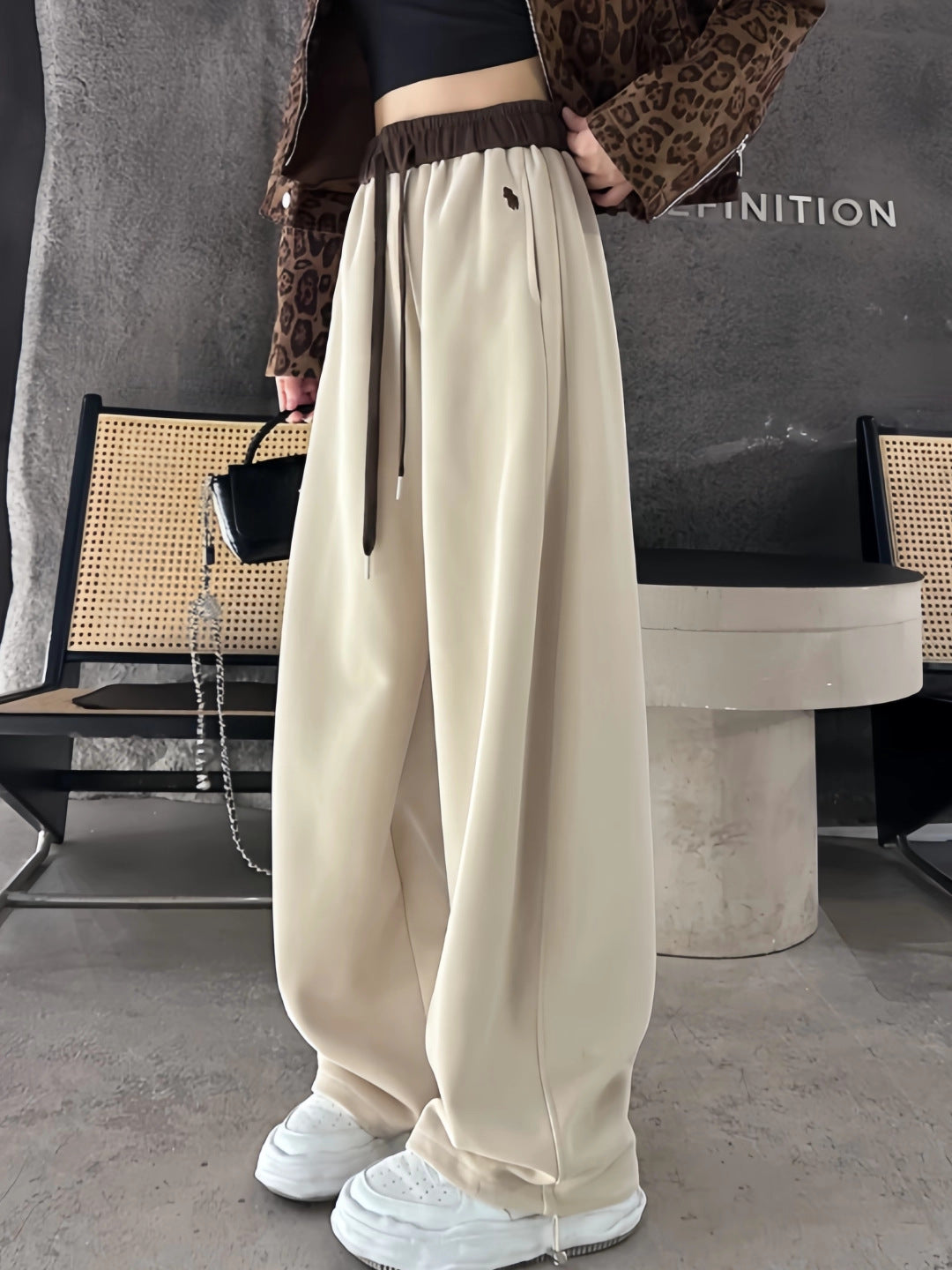 High Waist Oversized Loose Straight Fleece Lined Casual Trousers for Everyday Wear