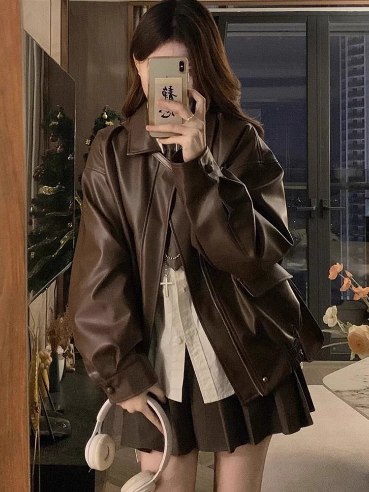 Chic Faux Leather Chanel Style Jacket for Women - American Autumn Fashion