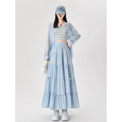 High Waist A Line Maxi Skirt Bow Detail Chic Casual Fashion Essential Thumbnail 4