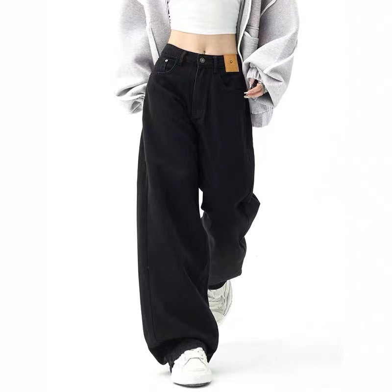 Women's Retro American Style Loose Straight Fit Black Denim Jeans