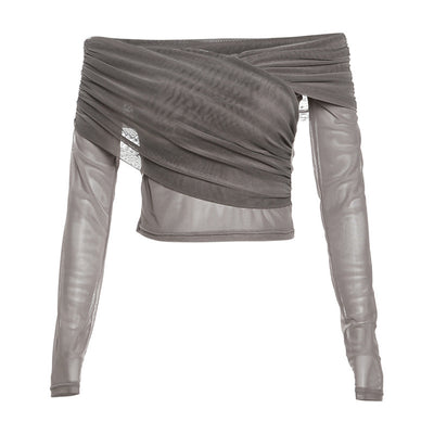 Off Shoulder Long Sleeve Cropped T Shirt for Women Stylish Casual Everyday Top Thumbnail 5