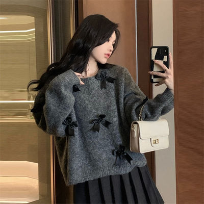 Bow Detail Knit Sweater – Korean Inspired Long Sleeve Thumbnail 3
