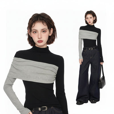 Black High-Collar Slim-Fit Long Sleeve Top – Essential Autumn Base Layer Thumbnail 6