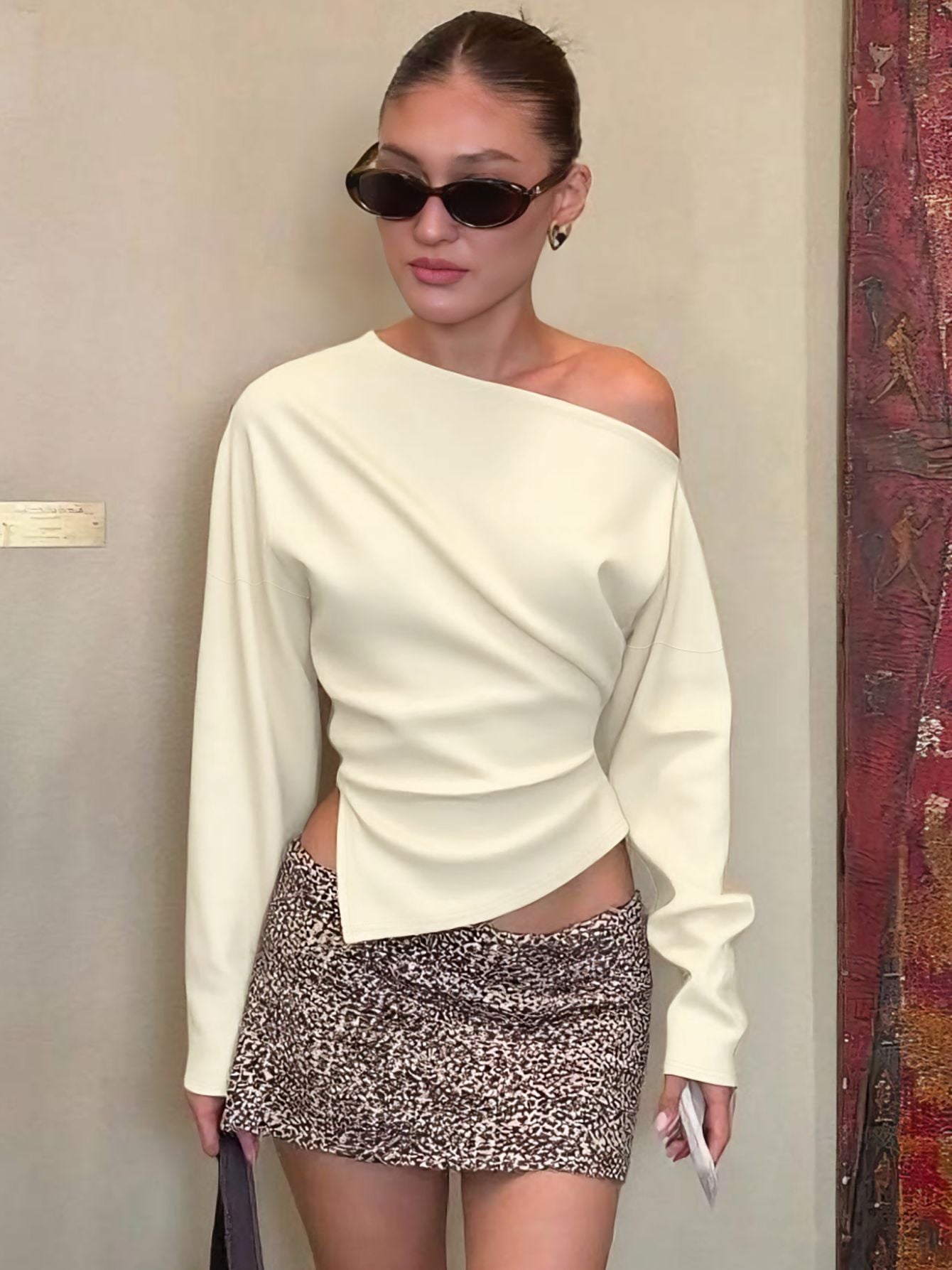 Summer Fashion Slim Fit Elastic Long-Sleeve Off-Shoulder T-Shirt