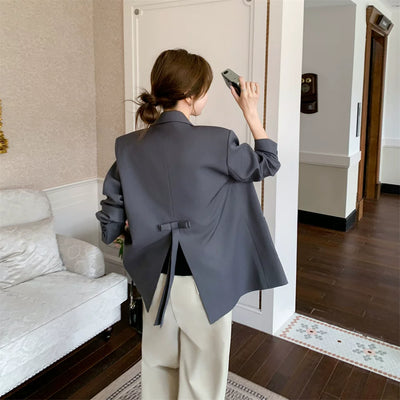 Autumn Classic Women's Suit Jacket with Bow Thumbnail 3