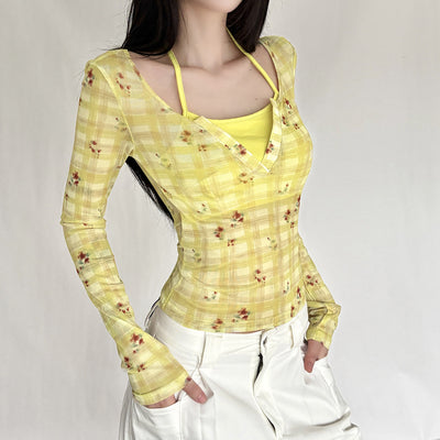 Chic European Style Halter Neck Slim Fit Printed Tank Top for Summer