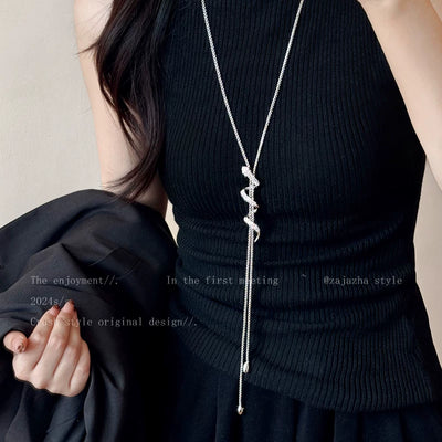 Serpentine Zircon Snake Necklace Double Chain Accessory Thumbnail 4