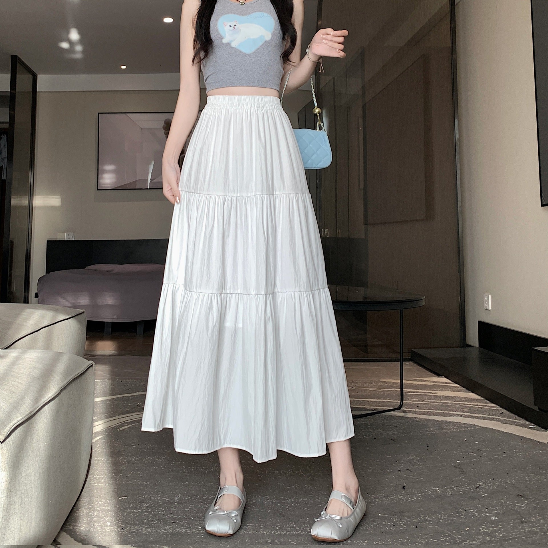 High Waist A Line Midi Skirt Comfortable Mid Length Casual Fashion Style