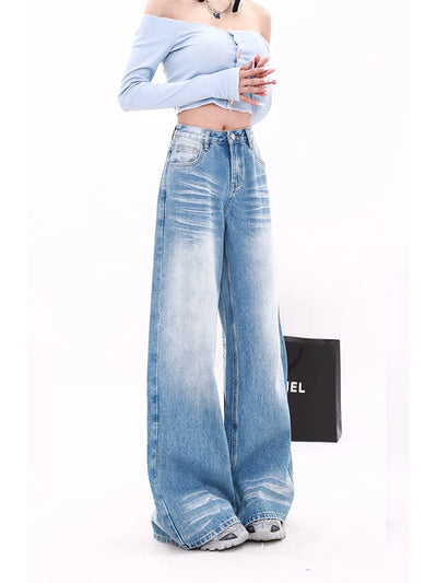 MZVZ Women's Retro High Waist Loose Straight Fit Denim Jeans