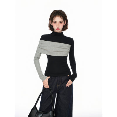 Chic Black High-Collar Long-Sleeve Slim-Fit Top: Autumn Base Layer Essential