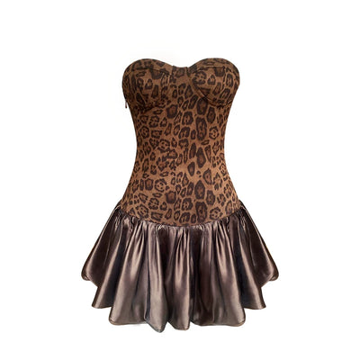 Leopard Print Mini Dress Women Strapless Off Shoulder Tube Dress Slim Fit Bodycon Sexy Party Clubwear Night Out Dress Thumbnail 7