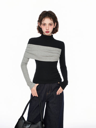 Black High-Collar Slim-Fit Long Sleeve Top – Essential Autumn Base Layer Thumbnail 5