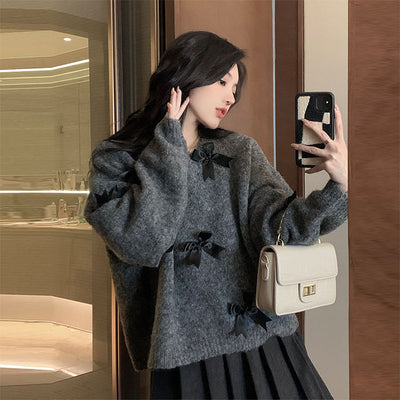 Bow Detail Knit Sweater – Korean Inspired Long Sleeve Thumbnail 4