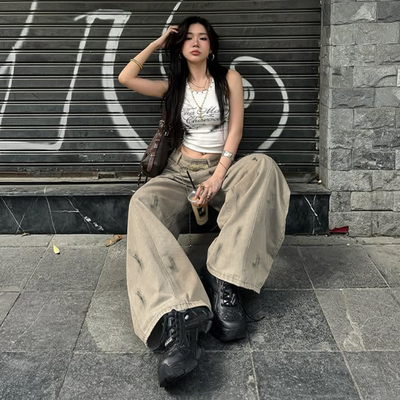 Low-Waist Distressed Wide-Leg Jeans – Baggy Streetwear Denim for Everyday Casual Outfits Thumbnail 5